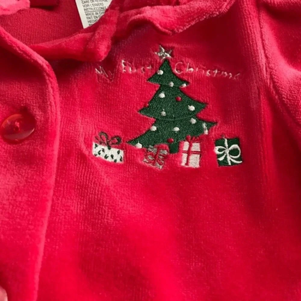 Carters‎ Baby Girls 6M First Christmas Velour Cardigan Striped Leggings Set Red